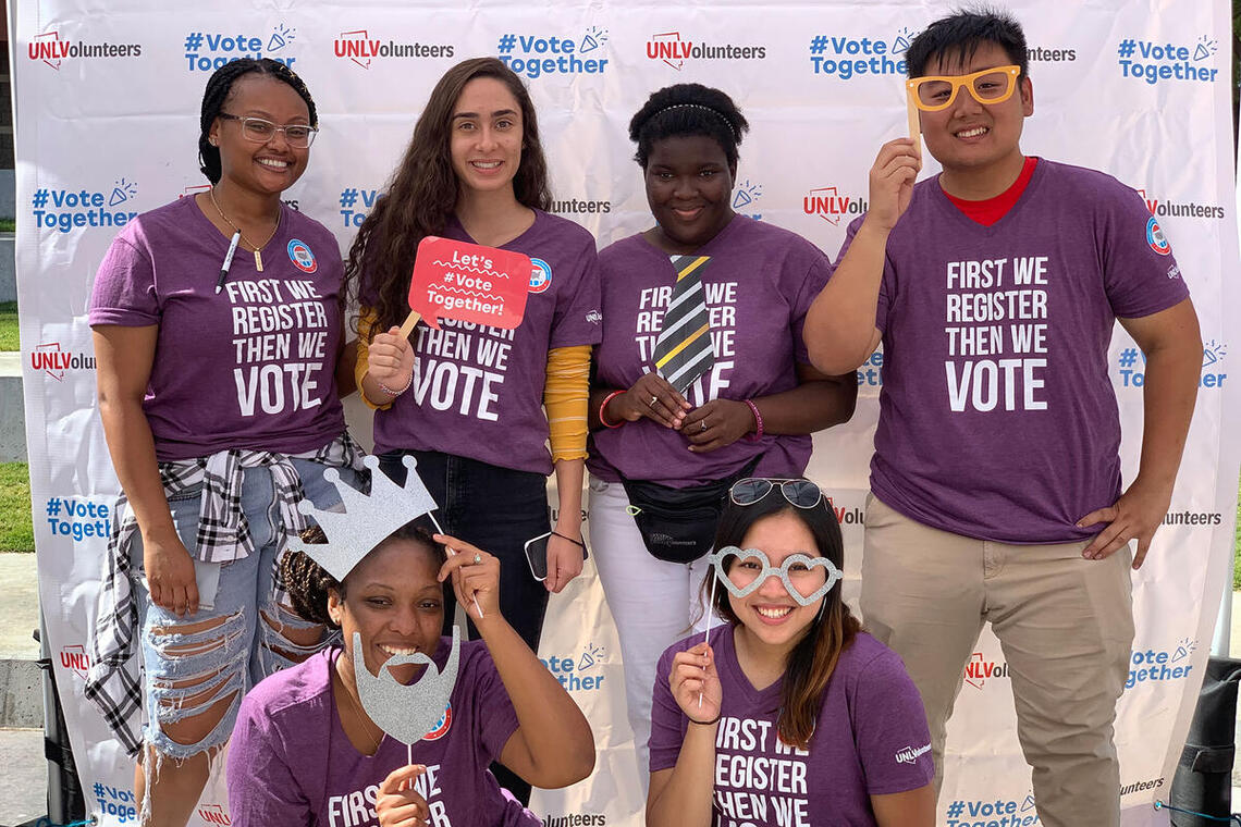 Students wearing vote t-shirts