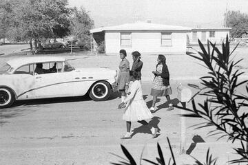 historical image of students walking to school
