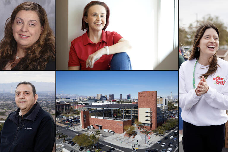 photo collage of 4 people and a landscape
